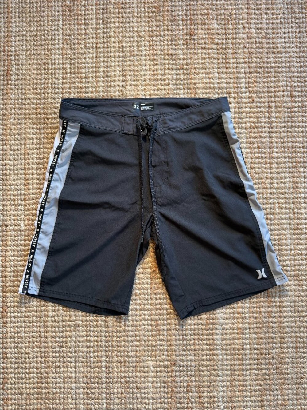 Hurley Men's Black Logo Taped Side Stripe Board Shorts Size 32